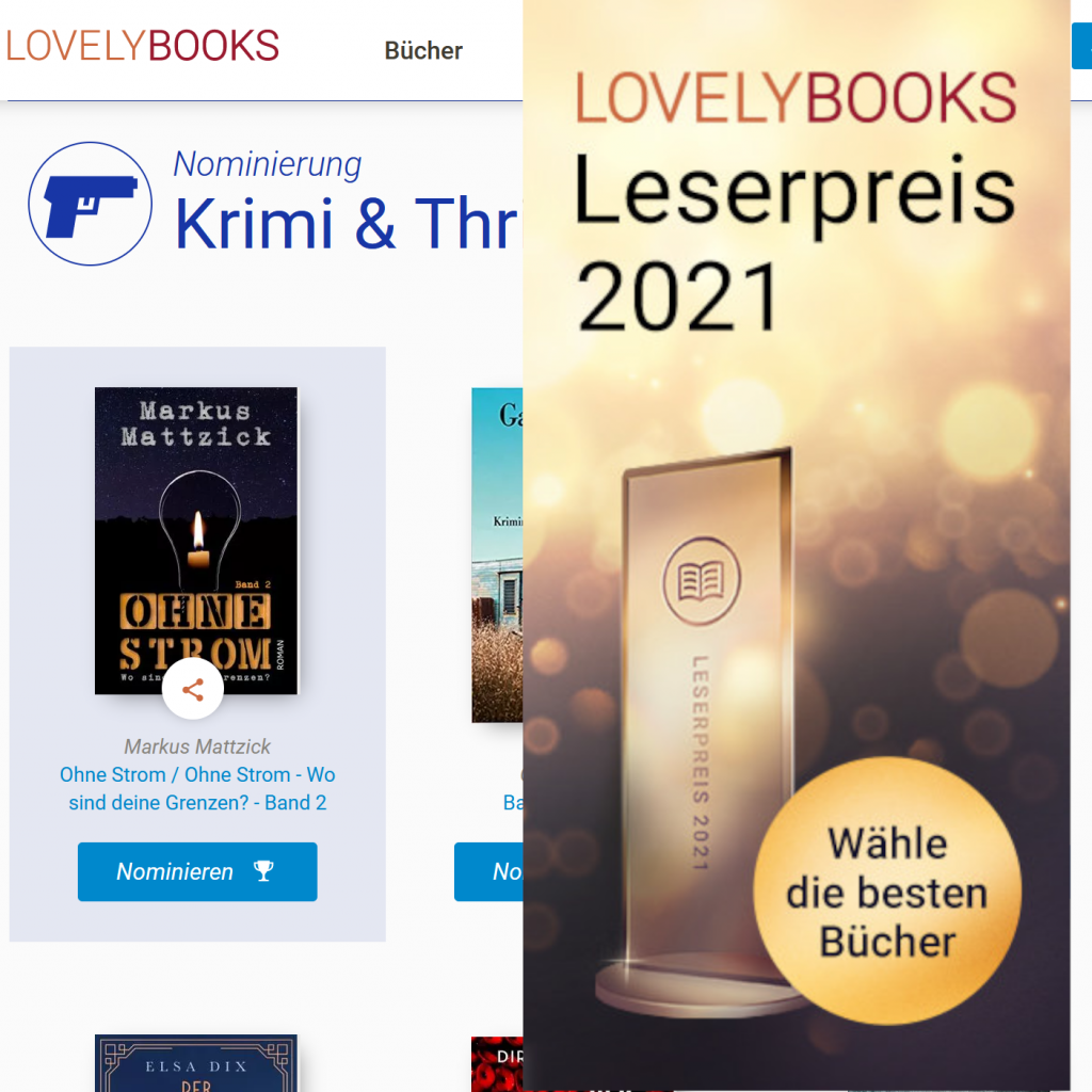 Lovelybooks Leserpreis 2021 Markus Mattzick Ohne Strom - Wo sind deine Grenzen?